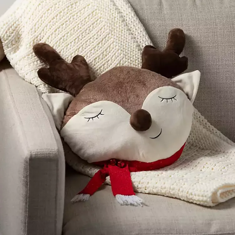 Christmas Pillows>Kirklands Home Sleepy Reindeer Plush Christmas Pillow Brown
