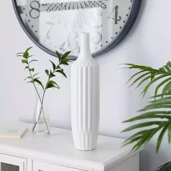 Vases>Kirklands Home Slender Curtain Ribbed Vase, 19 in. White
