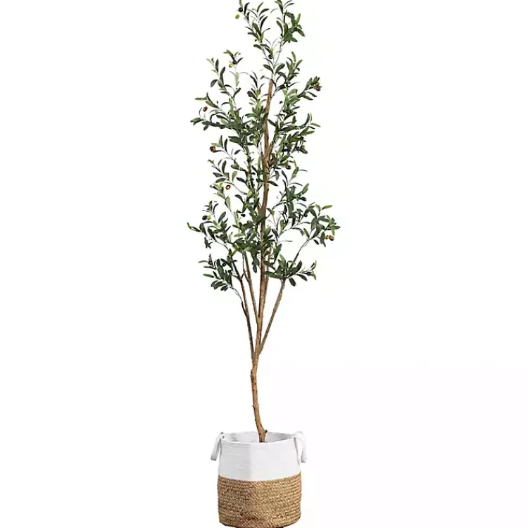 Trees & Topiaries>Kirklands Home Slim Olive Tree in Woven Planter, 7 ft.