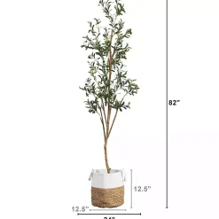 Trees & Topiaries>Kirklands Home Slim Olive Tree in Woven Planter, 7 ft.
