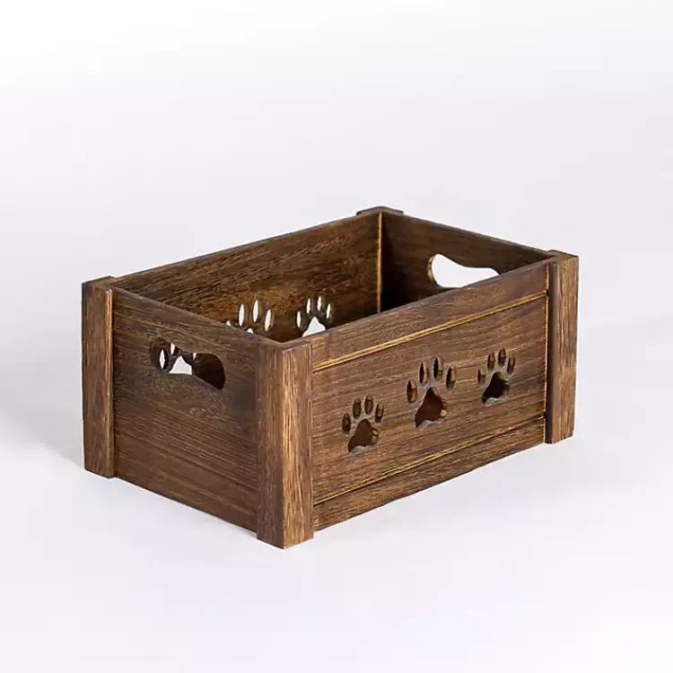 Baskets & Boxes>Kirklands Home Small Paw Print Cutout Wooden Crate Brown