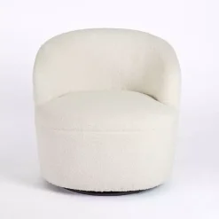 Kirklands Home Small Round Cream Boucle Swivel Accent Chair White