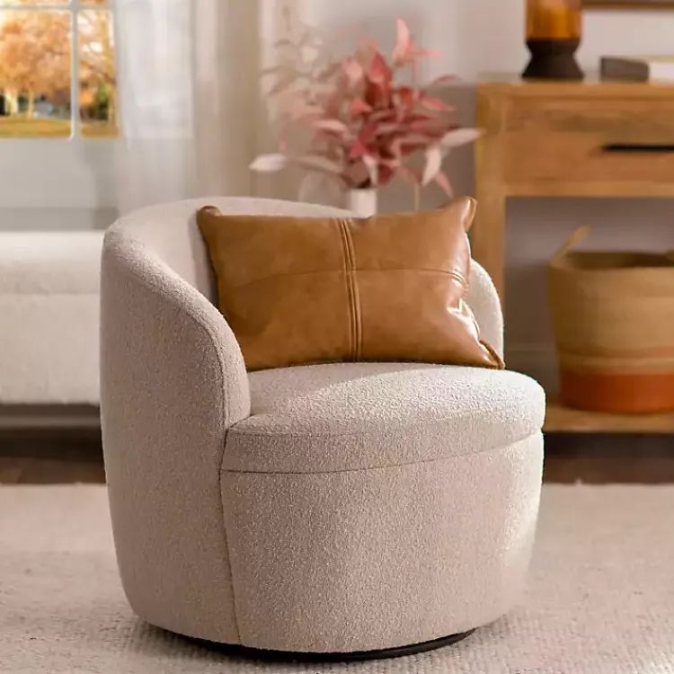 Kirklands Home Small Round Sand Boucle Swivel Accent Chair Tan Best