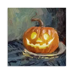 Halloween>Kirklands Home Smiling Jack O Lantern Canvas Art Print Orange