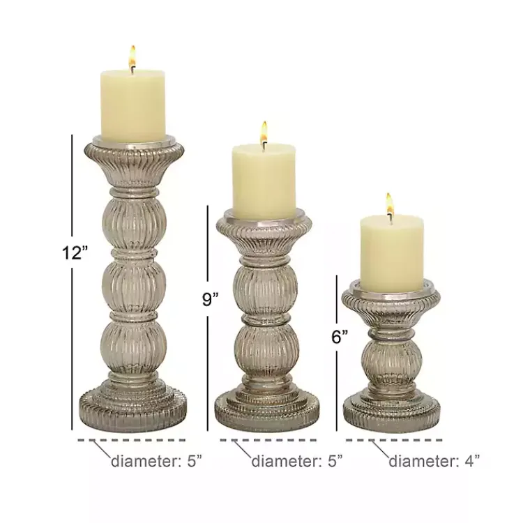 Candle Holders>Kirklands Home Smoke Glass Pillar Candle Holders, Set of 3 Gray