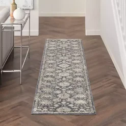 Kirklands Home Smokey Blue and Ivory Floral Runner, 2x7 New