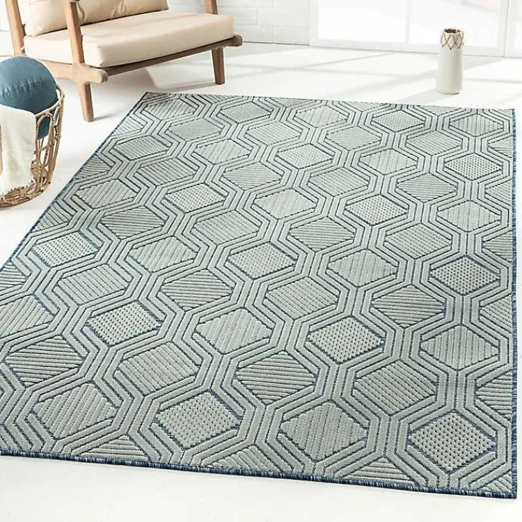 Kirklands Home Smoky Blue Geometric Indoor/Outdoor Area Rug, 5x7 Online