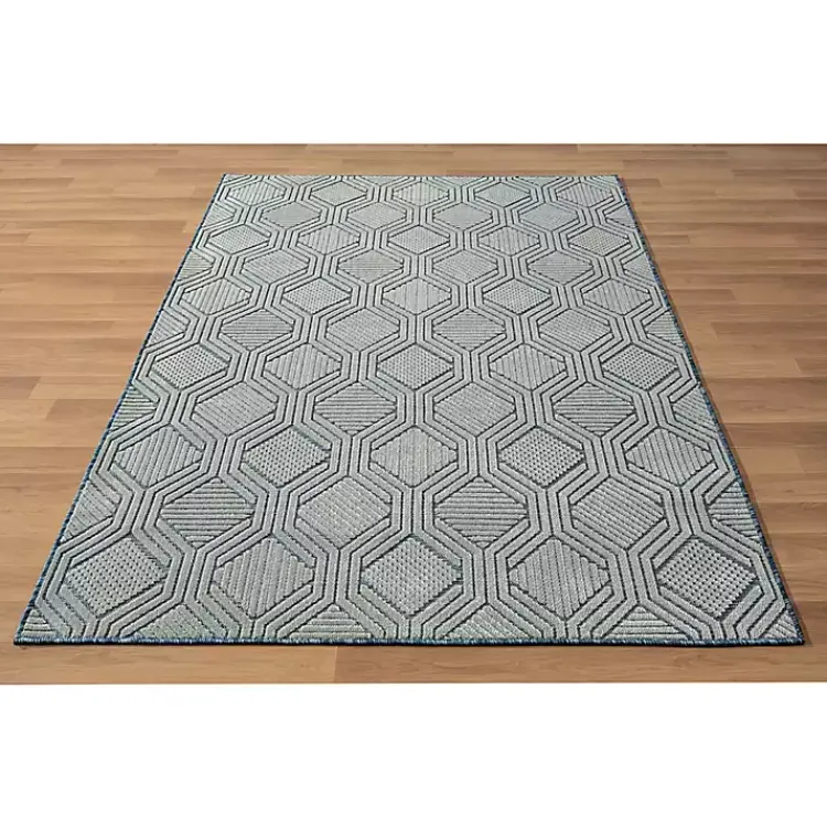 Kirklands Home Smoky Blue Geometric Indoor/Outdoor Area Rug, 5x7 Online