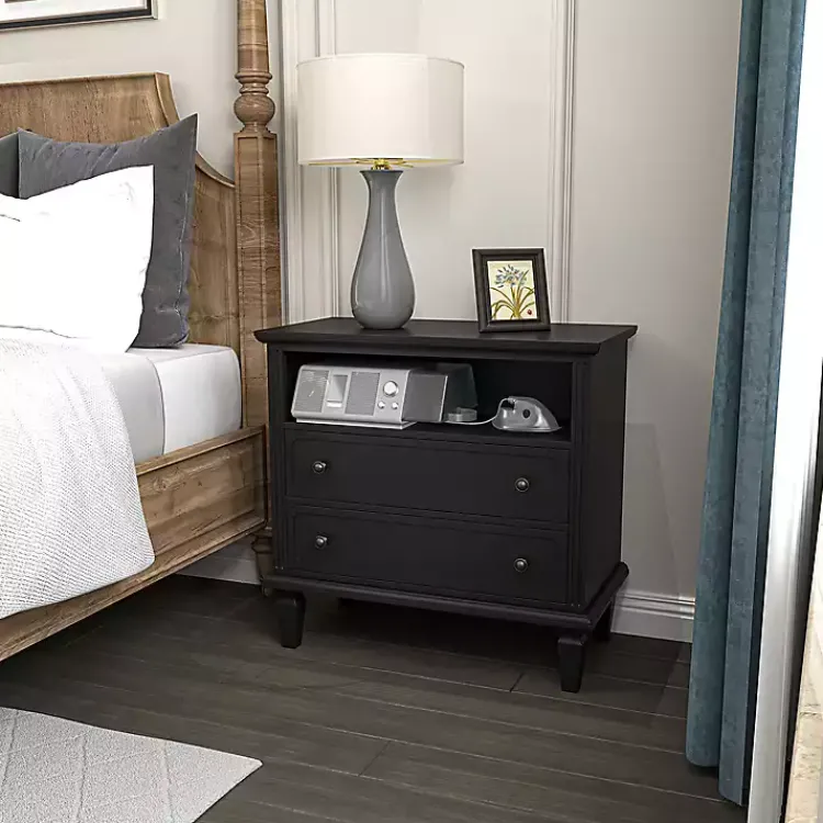 Kirklands Home Smooth 2-Drawer Wood Nightstand Black Discount