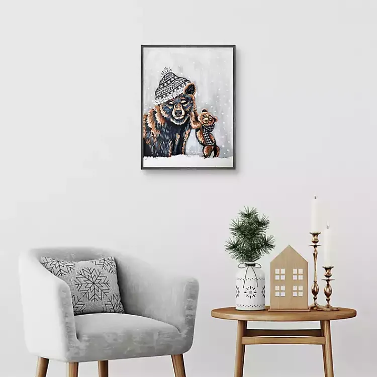 Christmas Art & Wall Decor>Kirklands Home Snow Bear Family Framed Canvas Art Print