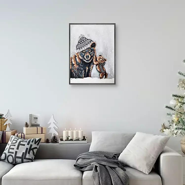 Christmas Art & Wall Decor>Kirklands Home Snow Bear Family Framed Canvas Art Print