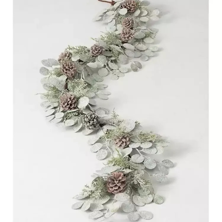 Christmas Arrangements & Garland>Kirklands Home Snow Dusted Eucalyptus and Pinecone Garland