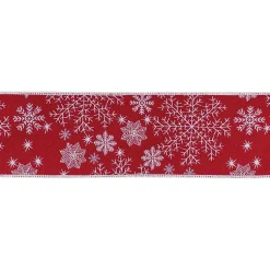 Christmas Decorations>Kirklands Home Snowflakes on Red 5 yard Christmas Ribbon