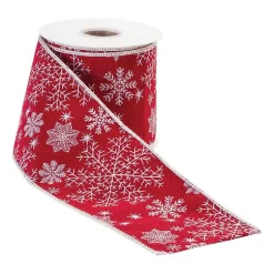 Christmas Decorations>Kirklands Home Snowflakes on Red 5 yard Christmas Ribbon