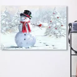 Christmas Art & Wall Decor>Kirklands Home Snowman and Cardinal Canvas Art Print White