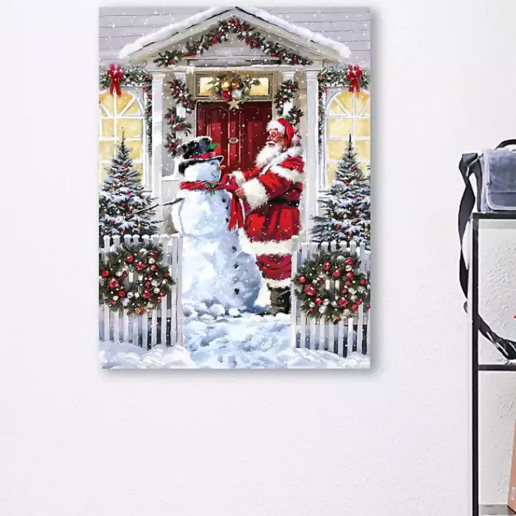 Christmas Art & Wall Decor>Kirklands Home Snowman and Santa Canvas Art Print Multi