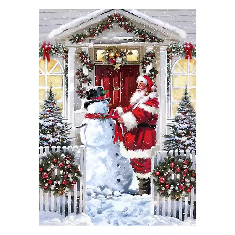 Christmas Art & Wall Decor>Kirklands Home Snowman and Santa Canvas Art Print Multi