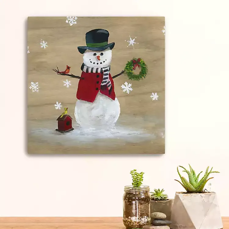 Christmas Art & Wall Decor>Kirklands Home Snowman Birdhouse Canvas Christmas Art Print Brown