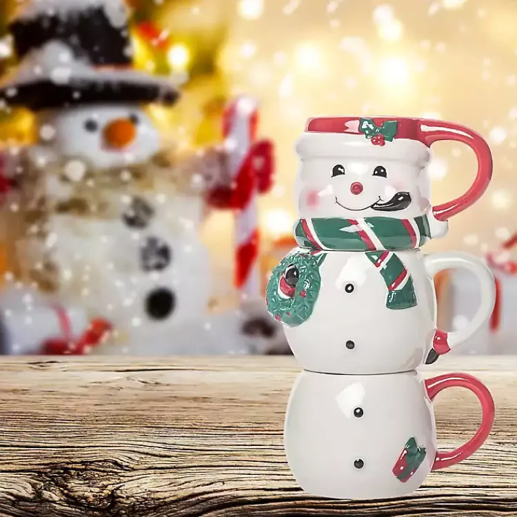 Christmas Dining & Entertaining>Kirklands Home Snowman Ceramic Stacking Mugs, Set of 3