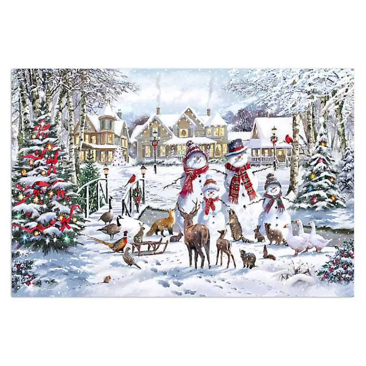 Christmas Art & Wall Decor>Kirklands Home Snowman Family Canvas Art Print White