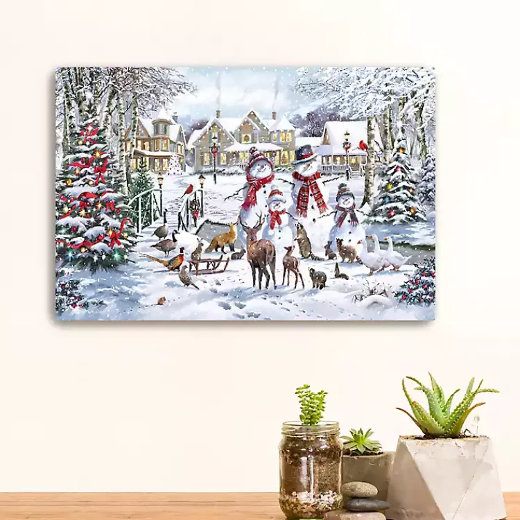 Christmas Art & Wall Decor>Kirklands Home Snowman Family Canvas Art Print White
