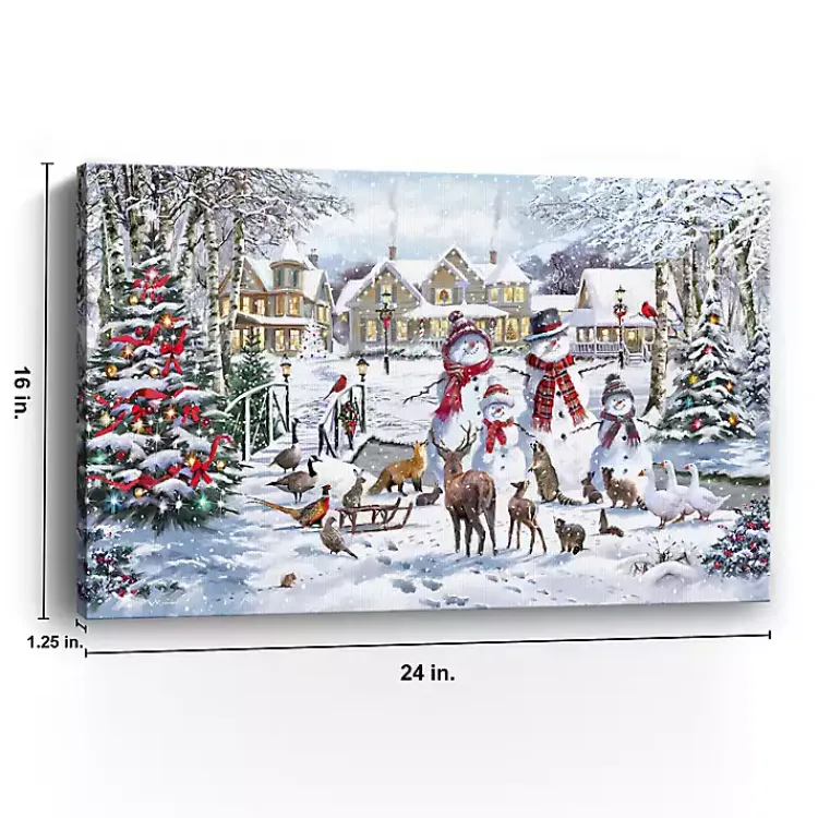 Christmas Art & Wall Decor>Kirklands Home Snowman Family Canvas Art Print White