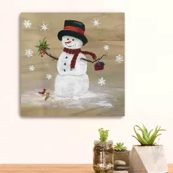 Christmas Art & Wall Decor>Kirklands Home Snowman Mistletoe Canvas Christmas Art Print Brown