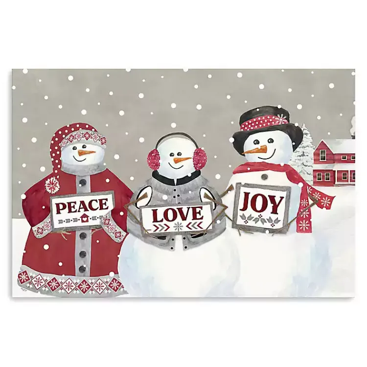 Christmas Art & Wall Decor>Kirklands Home Snowman Peace Love Joy Christmas Wall Art Gray