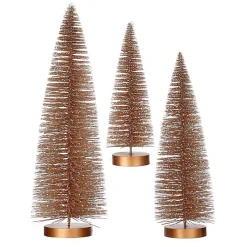 Christmas Decorations>Kirklands Home Snowy Bronze Bristle Christmas Trees, Set of 3 Gold
