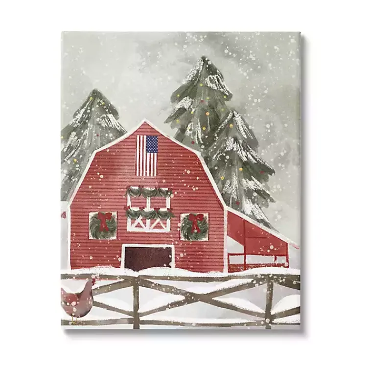 Christmas Art & Wall Decor>Kirklands Home Snowy Christmas Barn Canvas Art Print