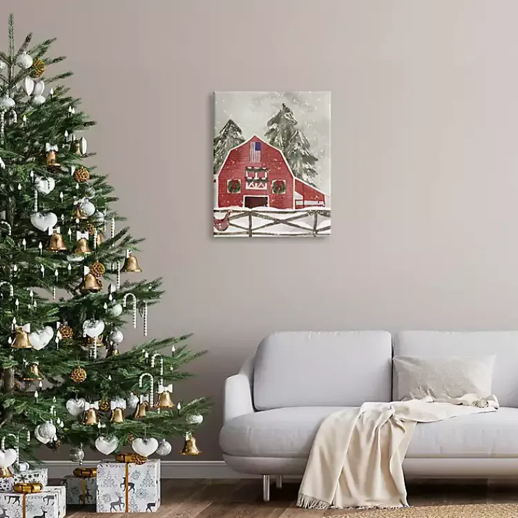 Christmas Art & Wall Decor>Kirklands Home Snowy Christmas Barn Canvas Art Print