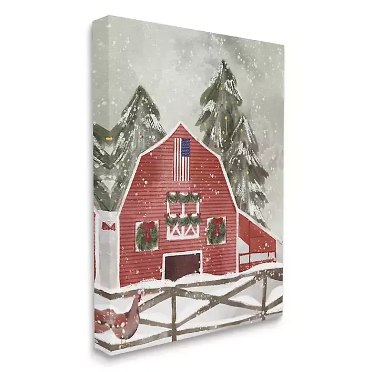 Christmas Art & Wall Decor>Kirklands Home Snowy Christmas Barn Canvas Art Print