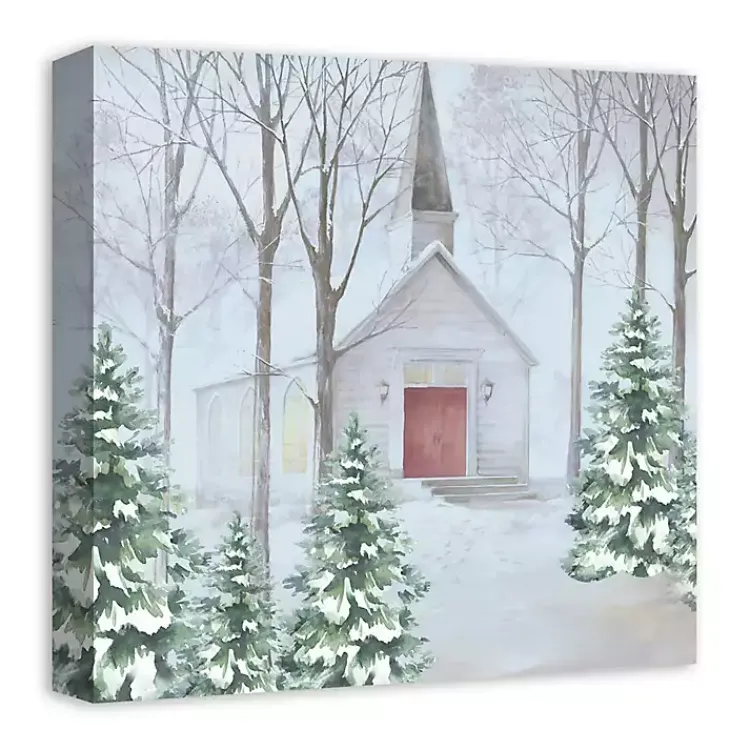 Christmas Art & Wall Decor>Kirklands Home Snowy Church Canvas Art Print White