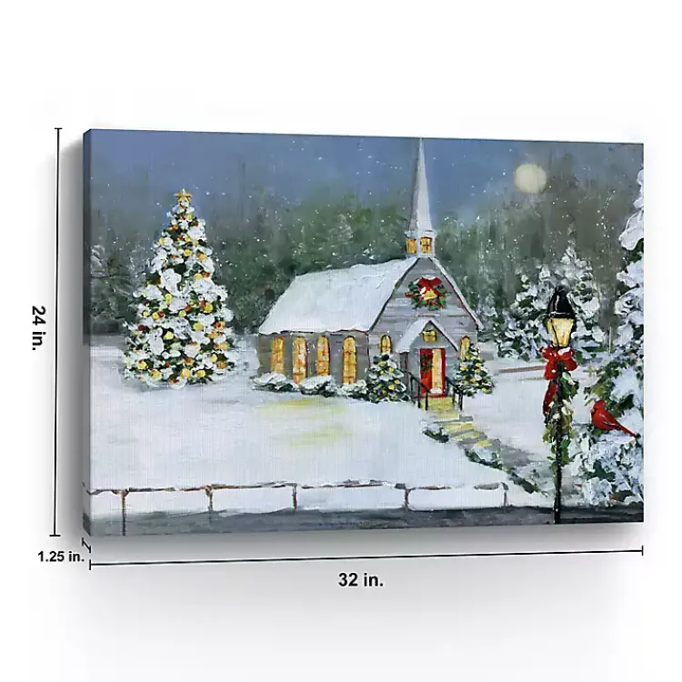 Christmas Art & Wall Decor>Kirklands Home Snowy Church Christmas Giclee Canvas Art Print Multi
