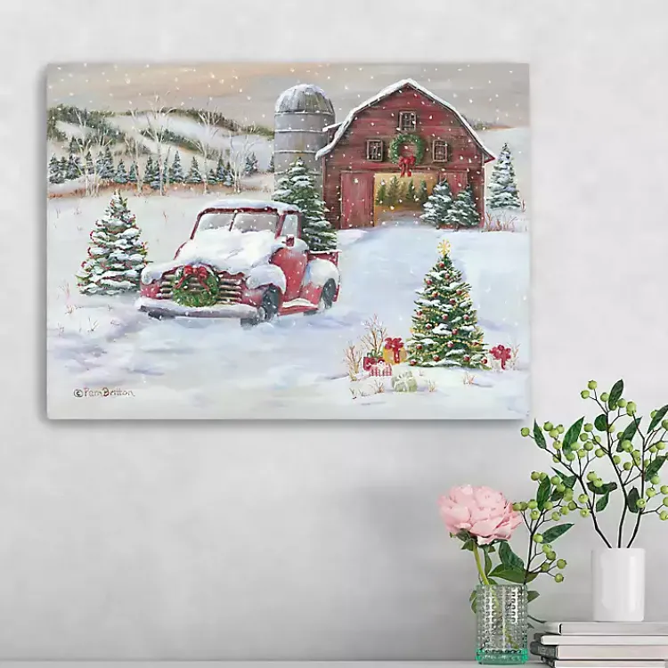 Christmas Art & Wall Decor>Kirklands Home Snowy Farm with Truck Christmas Canvas Art Print