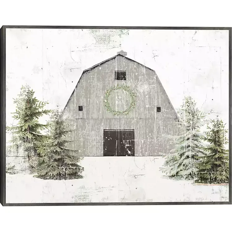 Christmas Art & Wall Decor>Kirklands Home Snowy Barn Christmas Canvas Art Print Gray