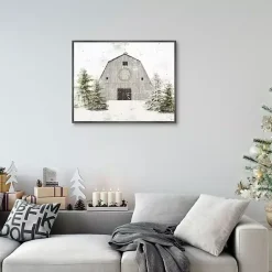 Christmas Art & Wall Decor>Kirklands Home Snowy Barn Christmas Canvas Art Print Gray