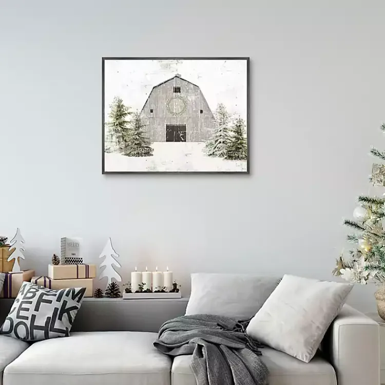 Christmas Art & Wall Decor>Kirklands Home Snowy Barn Christmas Canvas Art Print Gray