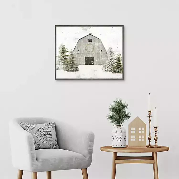 Christmas Art & Wall Decor>Kirklands Home Snowy Barn Christmas Canvas Art Print Gray