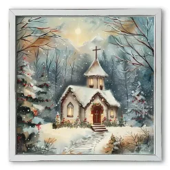 Christmas Art & Wall Decor>Kirklands Home Snowy Holiday Church Framed Art Print