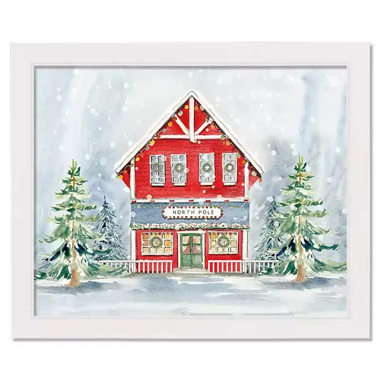 Christmas Art & Wall Decor>Kirklands Home Snowy North Pole House Framed Canvas Art Print
