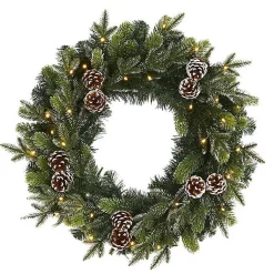 Christmas Wreaths>Kirklands Home Snowy Pine Cone Clear LED Wreath Green
