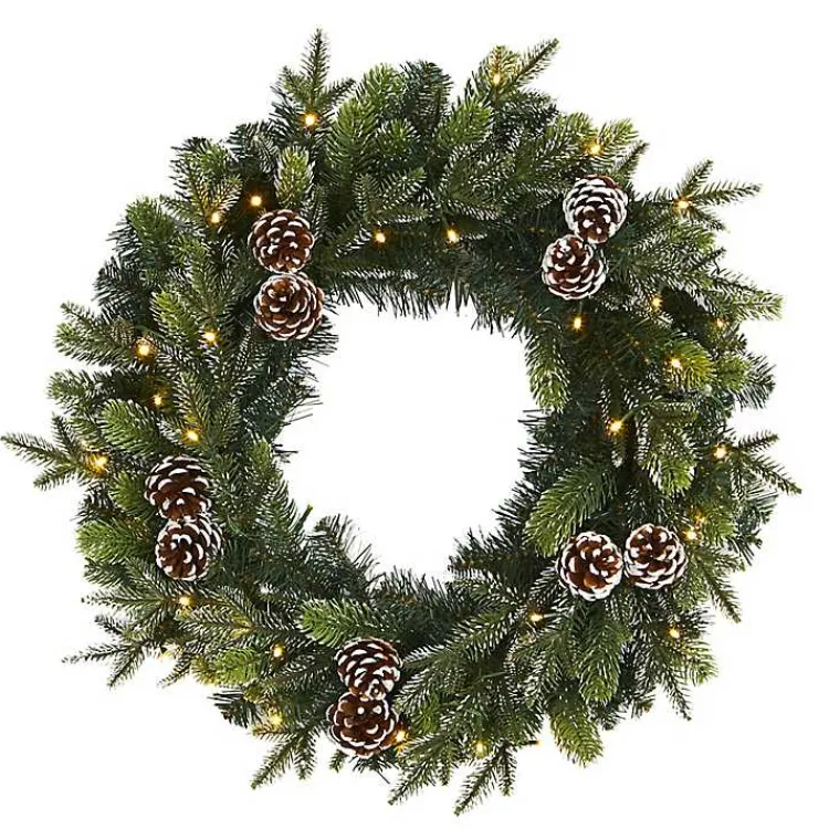 Christmas Wreaths>Kirklands Home Snowy Pine Cone Clear LED Wreath Green