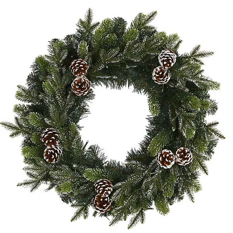 Christmas Wreaths>Kirklands Home Snowy Pine Cone Clear LED Wreath Green