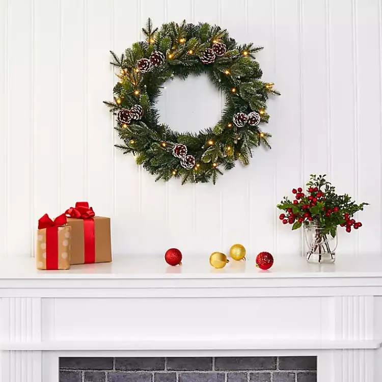 Christmas Wreaths>Kirklands Home Snowy Pine Cone Clear LED Wreath Green