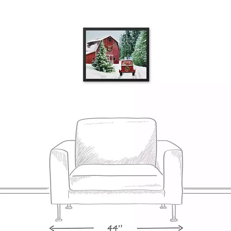 Christmas Art & Wall Decor>Kirklands Home Snowy Red Barn Black Framed Canvas Art Print