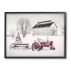 Christmas Art & Wall Decor>Kirklands Home Snowy Red Tractor Framed Art Print White