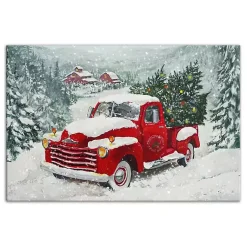 Christmas Art & Wall Decor>Kirklands Home Snowy Red Truck Christmas Canvas Art Print