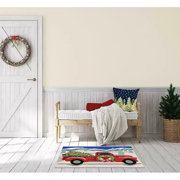 Outdoor Christmas Decorations>Kirklands Home Snowy Red Truck Doormat, 24x36