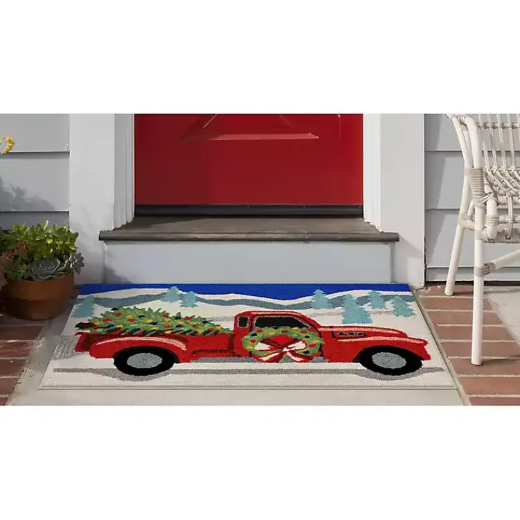 Outdoor Christmas Decorations>Kirklands Home Snowy Red Truck Doormat, 24x36